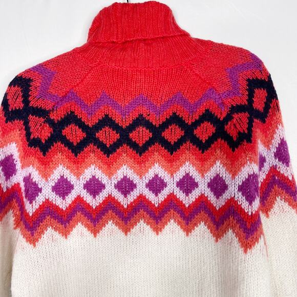 Aerie Fair Isle Wool Blend Turtleneck Sweater Cream Red Small S Cozy Lounge - Picture 7 of 12